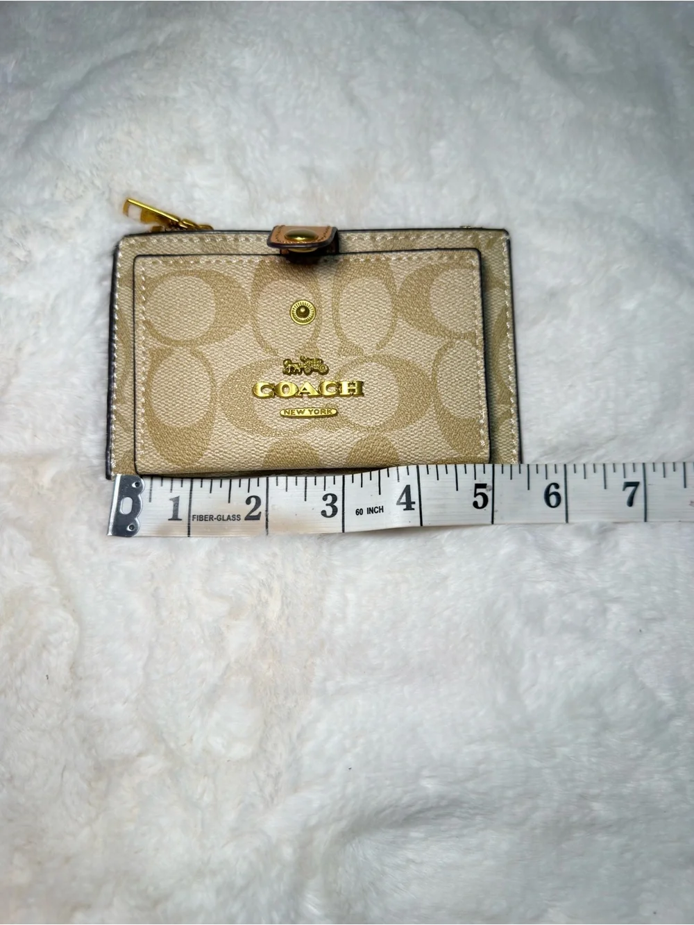 Coach Beige Signature Card Holder with Gold Logo